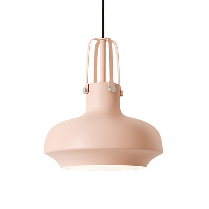 Macaron Pot Pendant Ceiling Lamp Aluminum 1 Head Restaurant Down Lighting with Gripper in Pink/Blue/Grey Clearhalo 'Ceiling Lights' 'Pendant Lights' 'Pendants' Lighting' 1910145