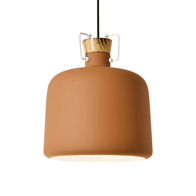 Wine Jar Shaped Down Lighting Macaron Aluminum 1-Light Open Kitchen Pendant Lamp in Blue/Gold/Brown with Wood Cork Clearhalo 'Ceiling Lights' 'Pendant Lights' 'Pendants' Lighting' 1910171