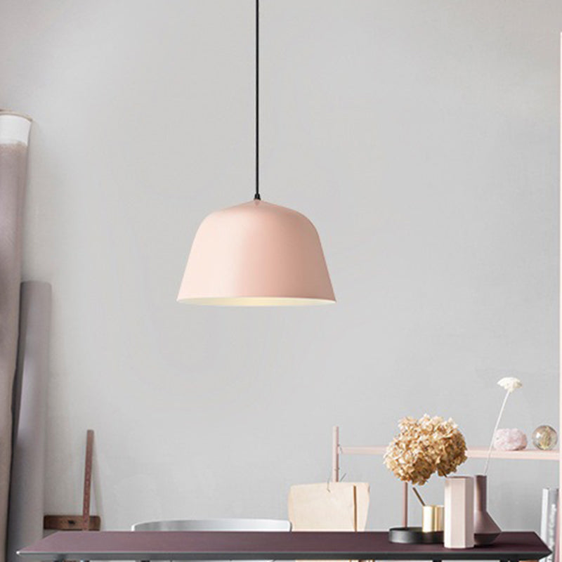 Macaron Single-Bulb Drop Pendant Pink/Grey/Green Bowl Pendulum Light with Iron Shade, 10