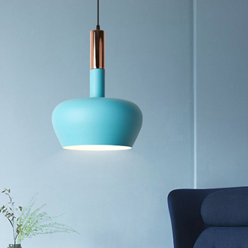 Apple-Shape Down Lighting Pendant Macaron Metallic 1 Light Pink/Blue/Yellow Ceiling Hang Light with Handle Clearhalo 'Ceiling Lights' 'Pendant Lights' 'Pendants' Lighting' 1910353