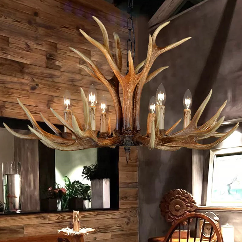 Resin Stag Antler Chandelier Countryside 6/8/10 Lights Restaurant Pendant Lighting Fixture in Brown Clearhalo 'Ceiling Lights' 'Chandeliers' Lighting' options 1910997