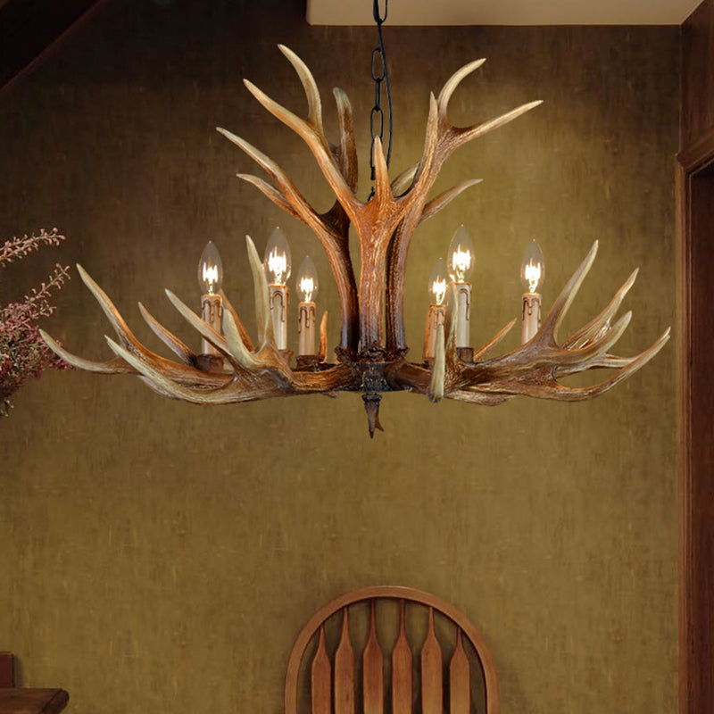 Resin Stag Antler Chandelier Countryside 6/8/10 Lights Restaurant Pendant Lighting Fixture in Brown Clearhalo 'Ceiling Lights' 'Chandeliers' Lighting' options 1910998