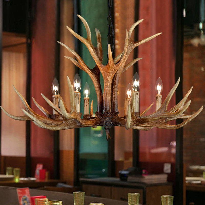 Resin Stag Antler Chandelier Countryside 6/8/10 Lights Restaurant Pendant Lighting Fixture in Brown Clearhalo 'Ceiling Lights' 'Chandeliers' Lighting' options 1910999