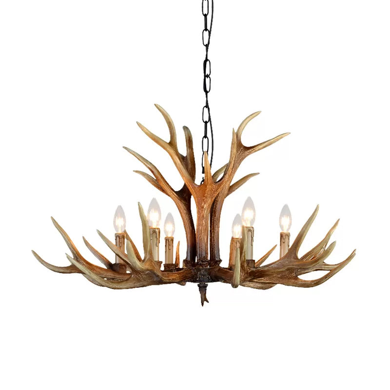 Resin Stag Antler Chandelier Countryside 6/8/10 Lights Restaurant Pendant Lighting Fixture in Brown Clearhalo 'Ceiling Lights' 'Chandeliers' Lighting' options 1911000