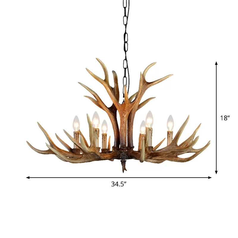 Resin Stag Antler Chandelier Countryside 6/8/10 Lights Restaurant Pendant Lighting Fixture in Brown Clearhalo 'Ceiling Lights' 'Chandeliers' Lighting' options 1911001