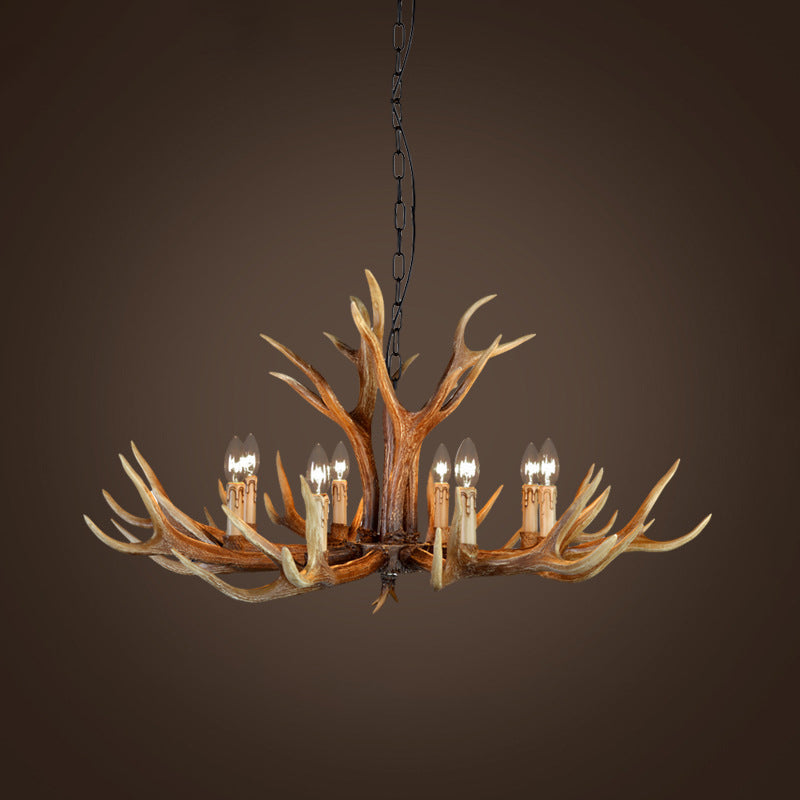 Resin Stag Antler Chandelier Countryside 6/8/10 Lights Restaurant Pendant Lighting Fixture in Brown Clearhalo 'Ceiling Lights' 'Chandeliers' Lighting' options 1911004