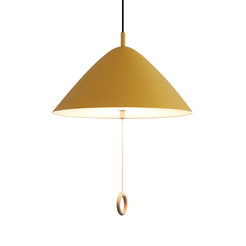 Conical Pull-Chain Hanging Pendant Macaron Metal 1 Bulb Dining Room Ceiling Suspension Lamp in Yellow Clearhalo 'Ceiling Lights' 'Pendant Lights' 'Pendants' Lighting' 1911302