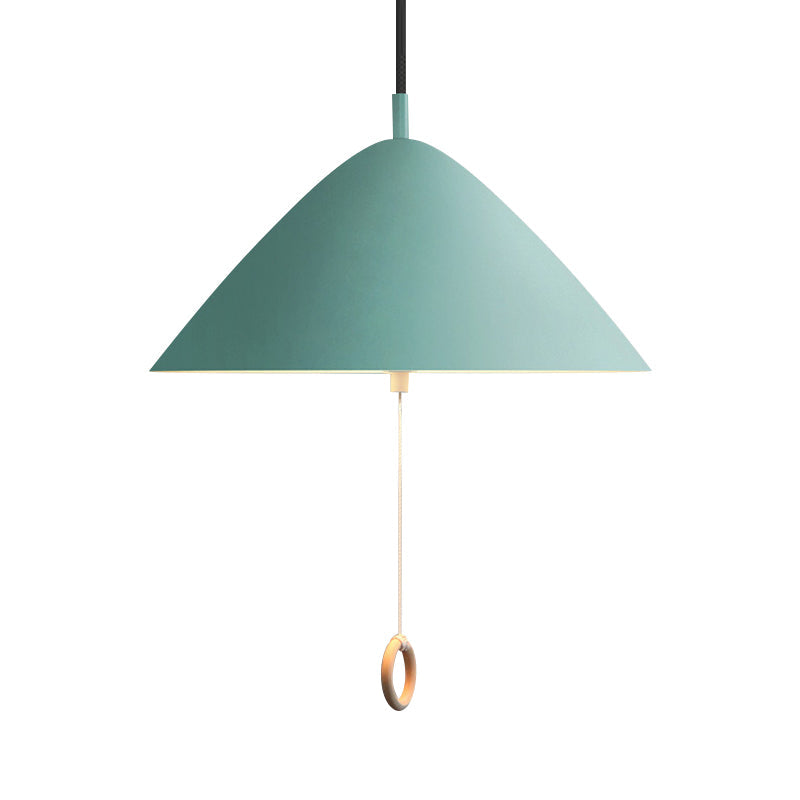 Conical Pull-Chain Hanging Pendant Macaron Metal 1 Bulb Dining Room Ceiling Suspension Lamp in Yellow Clearhalo 'Ceiling Lights' 'Pendant Lights' 'Pendants' Lighting' 1911305