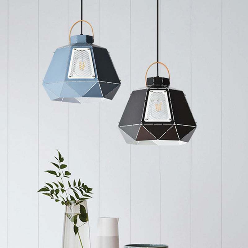 Macaron Laser-Cut Pot Pendant Light Kit Iron 1 Head Pink/Yellow/Blue Suspension Lighting with Mesh Screen Clearhalo 'Ceiling Lights' 'Pendant Lights' 'Pendants' Lighting' 1911470