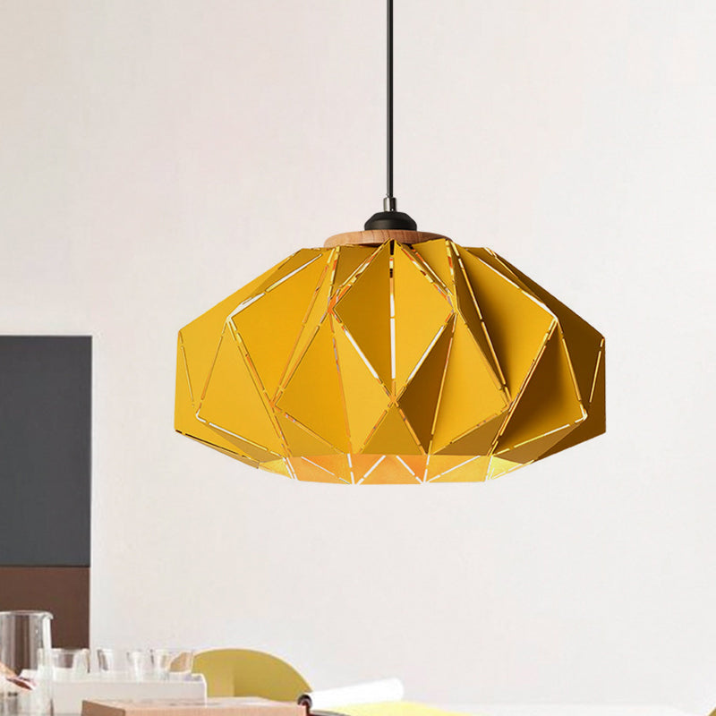 1 Head Restaurant Pendant Lamp Macaron Grey/Pink/Blue Ceiling Hanging Lantern with Laser Cut Iron Shade Clearhalo 'Ceiling Lights' 'Pendant Lights' 'Pendants' Lighting' 1911545