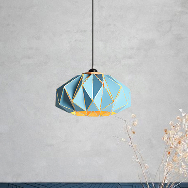 1 Head Restaurant Pendant Lamp Macaron Grey/Pink/Blue Ceiling Hanging Lantern with Laser Cut Iron Shade Clearhalo 'Ceiling Lights' 'Pendant Lights' 'Pendants' Lighting' 1911548