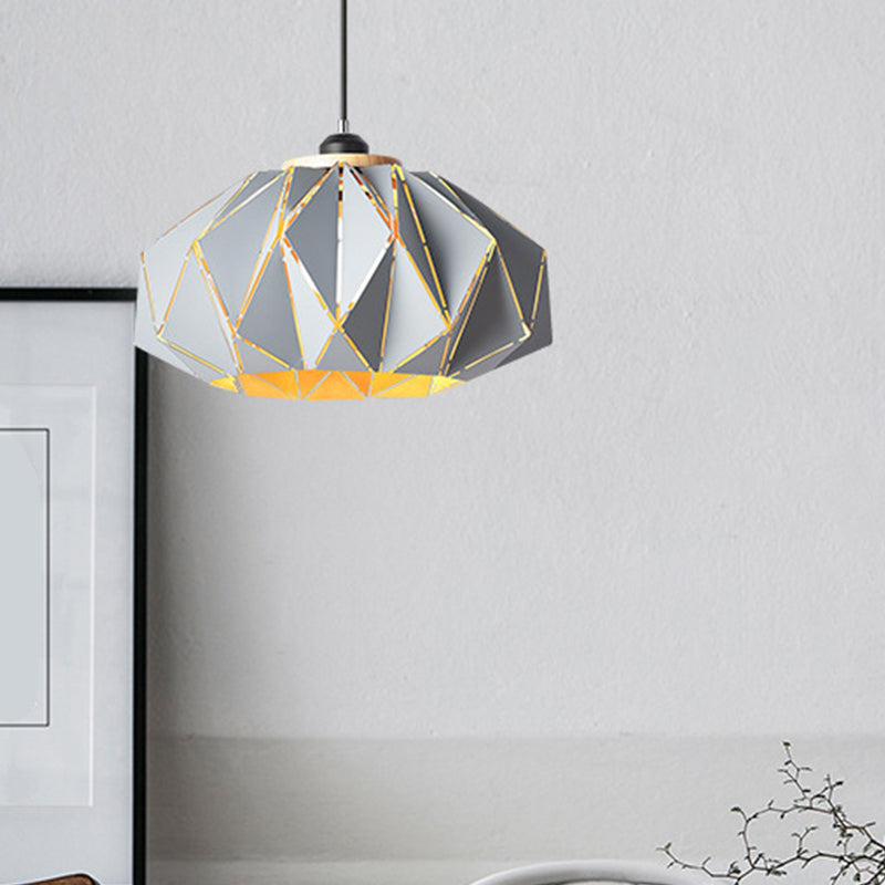 1 Head Restaurant Pendant Lamp Macaron Grey/Pink/Blue Ceiling Hanging Lantern with Laser Cut Iron Shade Clearhalo 'Ceiling Lights' 'Pendant Lights' 'Pendants' Lighting' 1911551