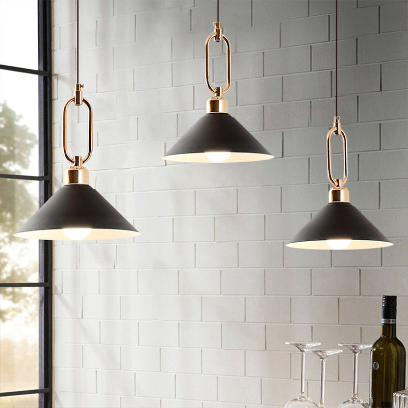 Black/Pink/Blue Cone Hanging Light Macaron 1/3-Light Metal Buckle Pendant Ceiling Lamp over Dining Table Clearhalo 'Ceiling Lights' 'Pendant Lights' 'Pendants' Lighting' 1911572