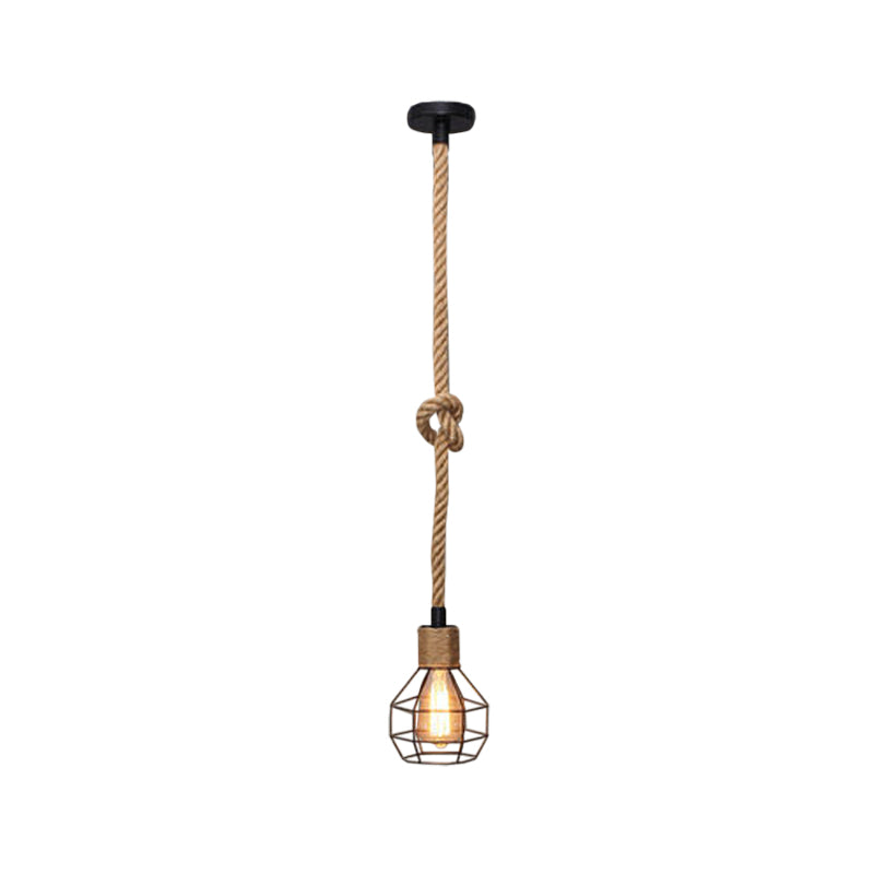 Hemp Rope Knot Brown Hanging Lamp Bare Bulb Design 1 Head Farmhouse Ceiling Pendant Light Clearhalo 'Ceiling Lights' 'Industrial Pendants' 'Industrial' 'Middle Century Pendants' 'Pendant Lights' 'Pendants' 'Tiffany' Lighting' 1911833