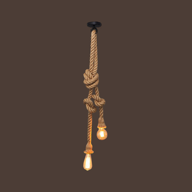 Hemp Rope Knot Brown Hanging Lamp Bare Bulb Design 1 Head Farmhouse Ceiling Pendant Light Clearhalo 'Ceiling Lights' 'Industrial Pendants' 'Industrial' 'Middle Century Pendants' 'Pendant Lights' 'Pendants' 'Tiffany' Lighting' 1911838