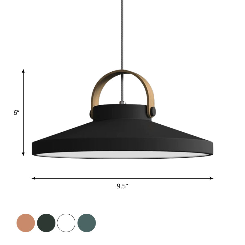 Wood-Handled Pot Lid Suspension Pendant Kitchen Iron Nordic LED Pendulum Light in Green/Black/White Clearhalo 'Ceiling Lights' 'Pendant Lights' 'Pendants' Lighting' 1911929