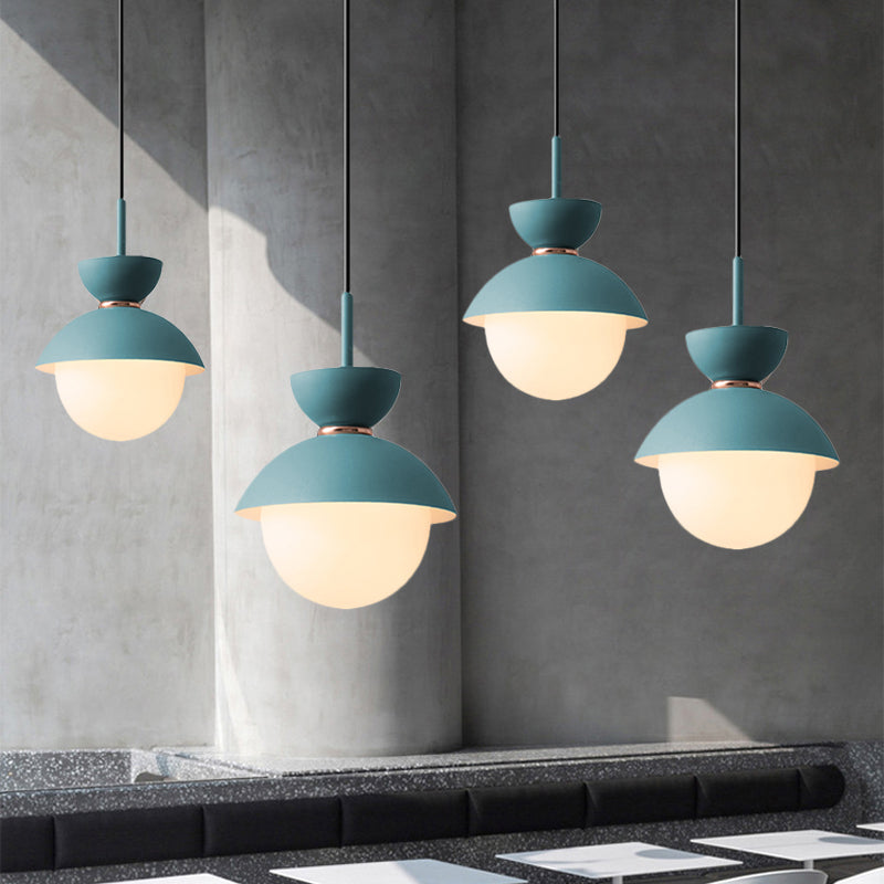 Hourglass Hanging Light Fixture Macaron Opal Glass 1 Bulb Blue/Pink/Grey Pendant Lighting for Restaurant Clearhalo 'Ceiling Lights' 'Pendant Lights' 'Pendants' Lighting' 1911940