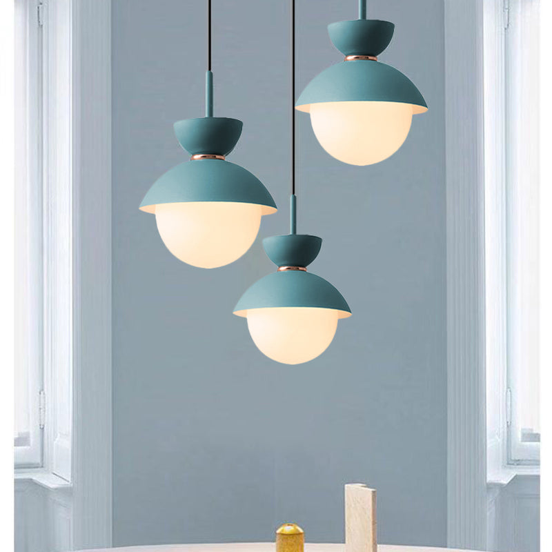 Hourglass Hanging Light Fixture Macaron Opal Glass 1 Bulb Blue/Pink/Grey Pendant Lighting for Restaurant Clearhalo 'Ceiling Lights' 'Pendant Lights' 'Pendants' Lighting' 1911942