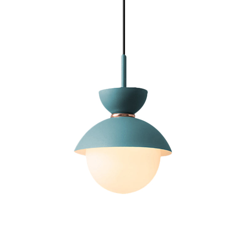 Hourglass Hanging Light Fixture Macaron Opal Glass 1 Bulb Blue/Pink/Grey Pendant Lighting for Restaurant Clearhalo 'Ceiling Lights' 'Pendant Lights' 'Pendants' Lighting' 1911943