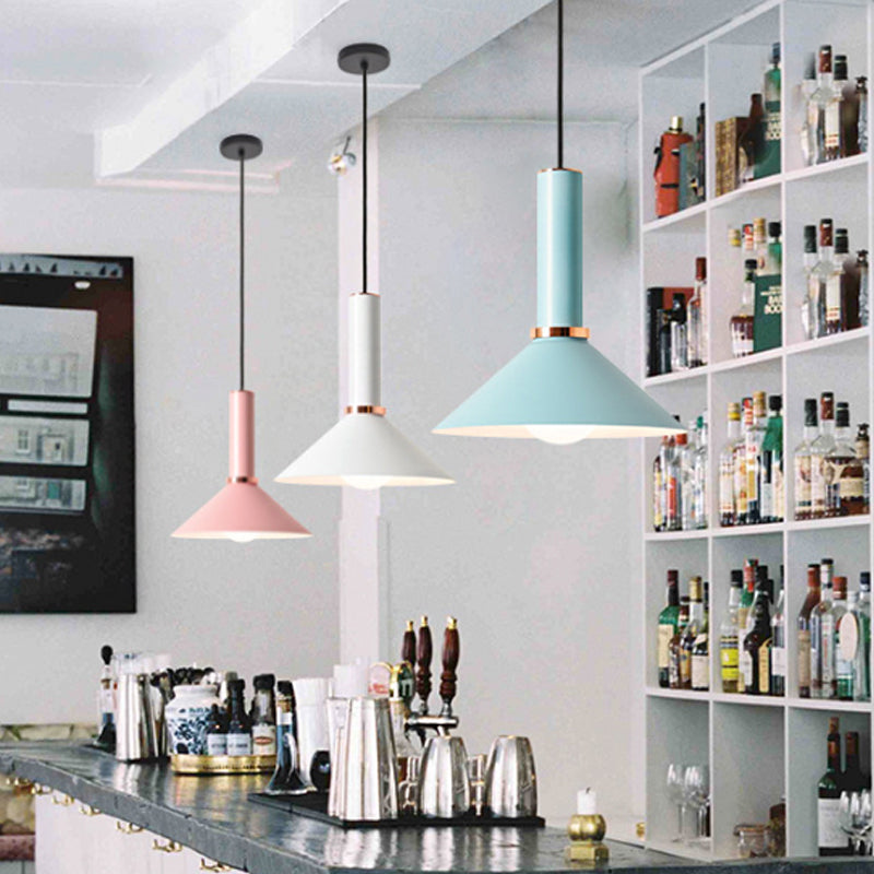 Aluminum Dome/Cone Drop Pendant Macaron 1-Light Pink/Blue Pendulum Light with Grip for Restaurant Clearhalo 'Ceiling Lights' 'Pendant Lights' 'Pendants' Lighting' 1911972