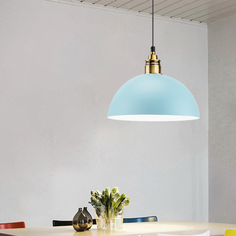 Dome/Cylinder/Cone Iron Hanging Light Macaron Single White/Pink/Blue and Brass Ceiling Pendant Light for Bedside Clearhalo 'Ceiling Lights' 'Pendant Lights' 'Pendants' Lighting' 1911997