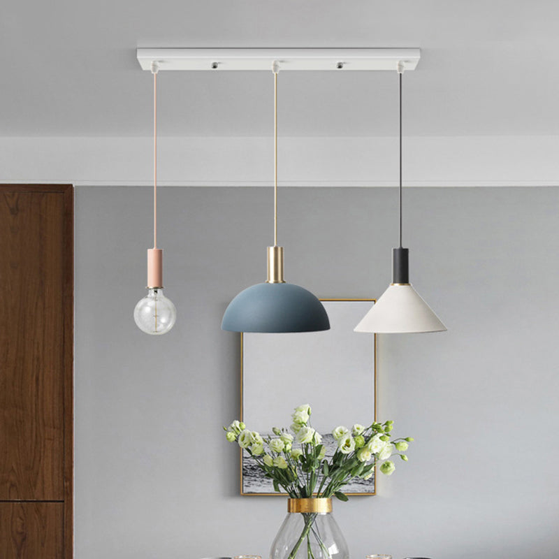 Metal Assorted Shaded Cluster Pendant Nordic 3-Head White Round/Linear Canopy Hanging Ceiling Light in Warm/White Light Clearhalo 'Ceiling Lights' 'Pendant Lights' 'Pendants' Lighting' 1912142