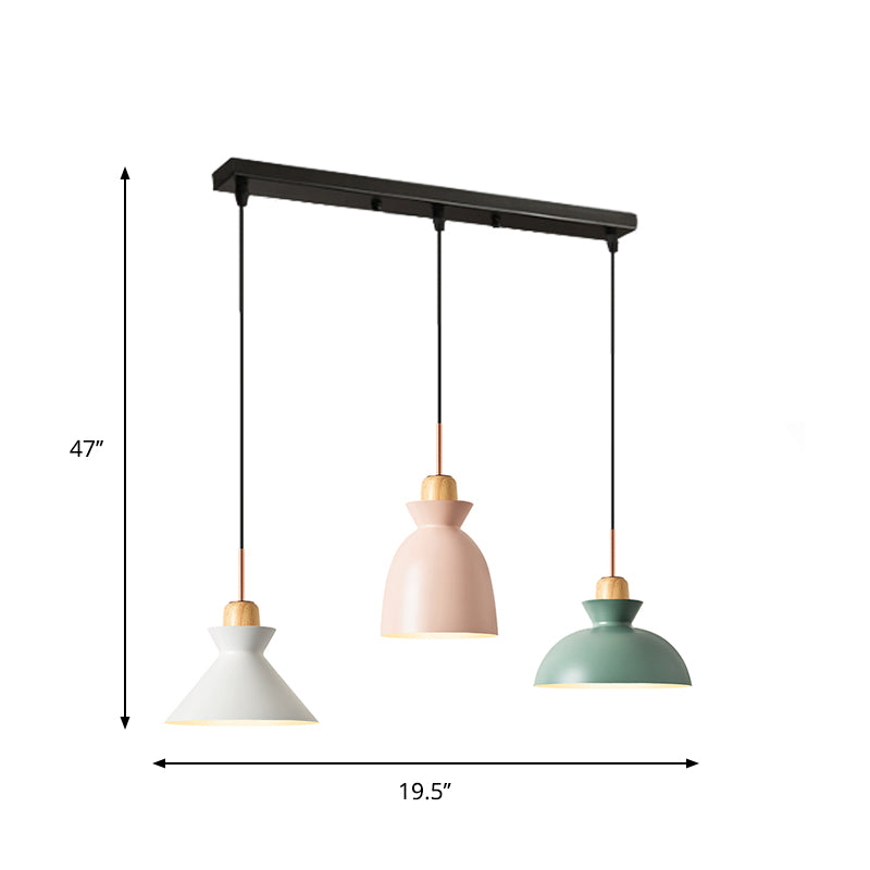 Macaron Round/Linear Multi Hanging Lamp Metal 3 Bulbs Pink/Black Pendant Light Fixture with Shade Clearhalo 'Ceiling Lights' 'Pendant Lights' 'Pendants' Lighting' 1912152