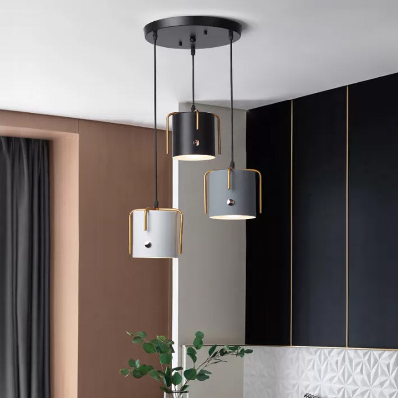 Cylinder/Bottle/Bell Hanging Lamp Kit Nordic Metal 3-Head Dining Room Suspension Pendant in Black Clearhalo 'Ceiling Lights' 'Pendant Lights' 'Pendants' Lighting' 1912167