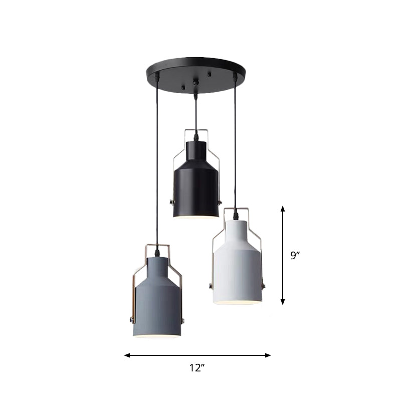 Cylinder/Bottle/Bell Hanging Lamp Kit Nordic Metal 3-Head Dining Room Suspension Pendant in Black Clearhalo 'Ceiling Lights' 'Pendant Lights' 'Pendants' Lighting' 1912178