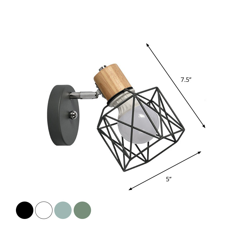 Polygon Cage/Antler Bedside Wall Lamp Metallic 1 Head Nordic Adjustable Wall Light Fixture in Black/Blue/White Clearhalo 'Wall Lamps & Sconces' 'Wall Lights' Lighting' 1912252