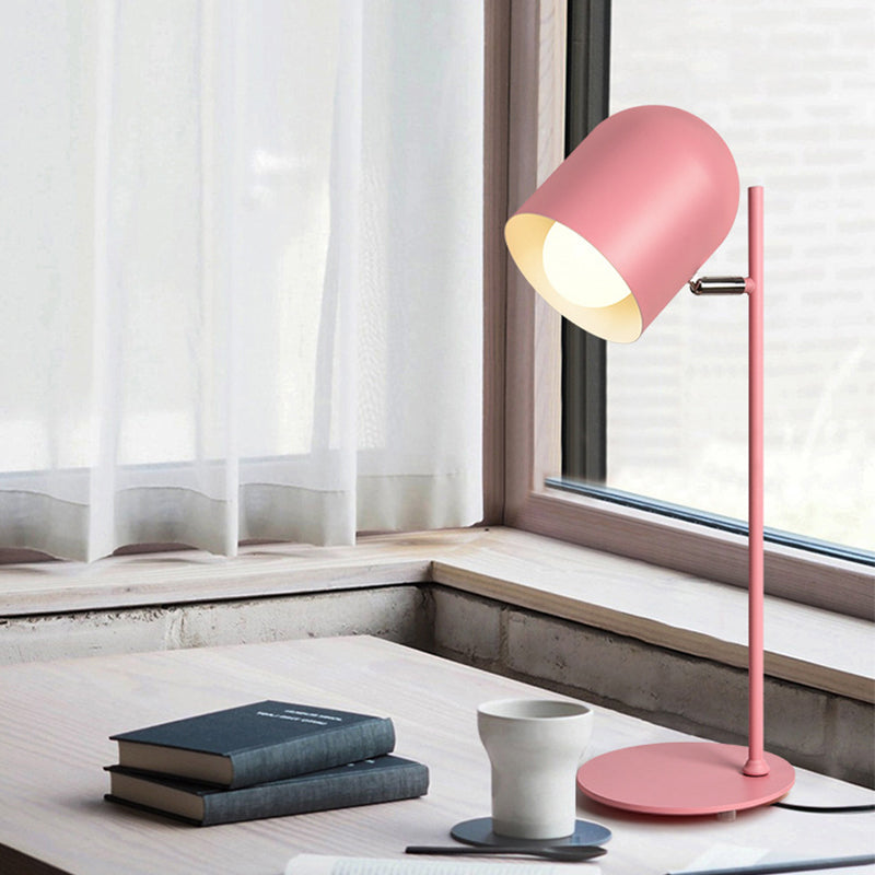 Cloche Shade Kids Room Study Lamp Aluminum 1 Head Macaron Night Table Light in Pink/Blue/Green with Pivot Joint Pink B Clearhalo 'Lamps' 'Table Lamps' Lighting' 1912284