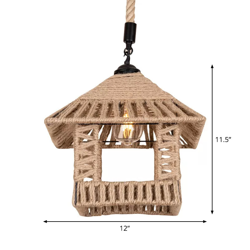 Brown Pavilion Hanging Pendant Country Hand-Woven Rope Single Restaurant Suspension Lighting Clearhalo 'Ceiling Lights' 'Industrial Pendants' 'Industrial' 'Middle Century Pendants' 'Pendant Lights' 'Pendants' 'Tiffany' Lighting' 1912311