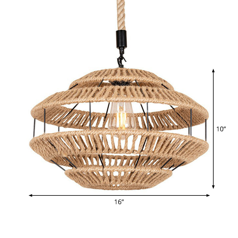 Hemp Roped Brown Ceiling Light Basket 1-Light Rustic Suspension Pendant for Dining Room Clearhalo 'Ceiling Lights' 'Industrial Pendants' 'Industrial' 'Middle Century Pendants' 'Pendant Lights' 'Pendants' 'Tiffany' Lighting' 1912332