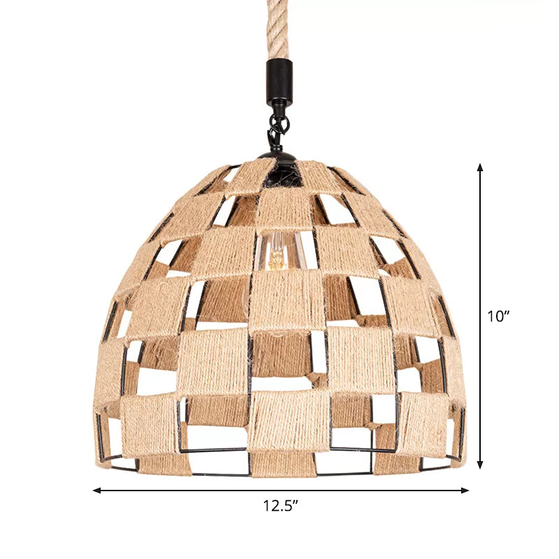 1 Bulb Ceiling Suspension Lamp Cottage Hollowed Pinecone Roped Pendant Light in Brown Clearhalo 'Ceiling Lights' 'Industrial Pendants' 'Industrial' 'Middle Century Pendants' 'Pendant Lights' 'Pendants' 'Tiffany' Lighting' 1912353