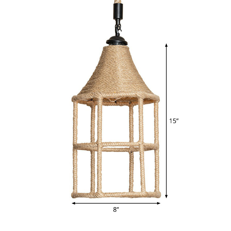 Booth Shaped Dining Room Pendulum Light Rustic Rope 1-Light Brown Suspended Lighting Fixture Clearhalo 'Ceiling Lights' 'Industrial Pendants' 'Industrial' 'Middle Century Pendants' 'Pendant Lights' 'Pendants' 'Tiffany' Lighting' 1912368