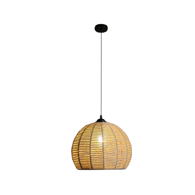 Black/Brown 1-Light Pendant Lamp Rural Hemp Rope Half-Globe Ceiling Hang Light over Dining Table, 10