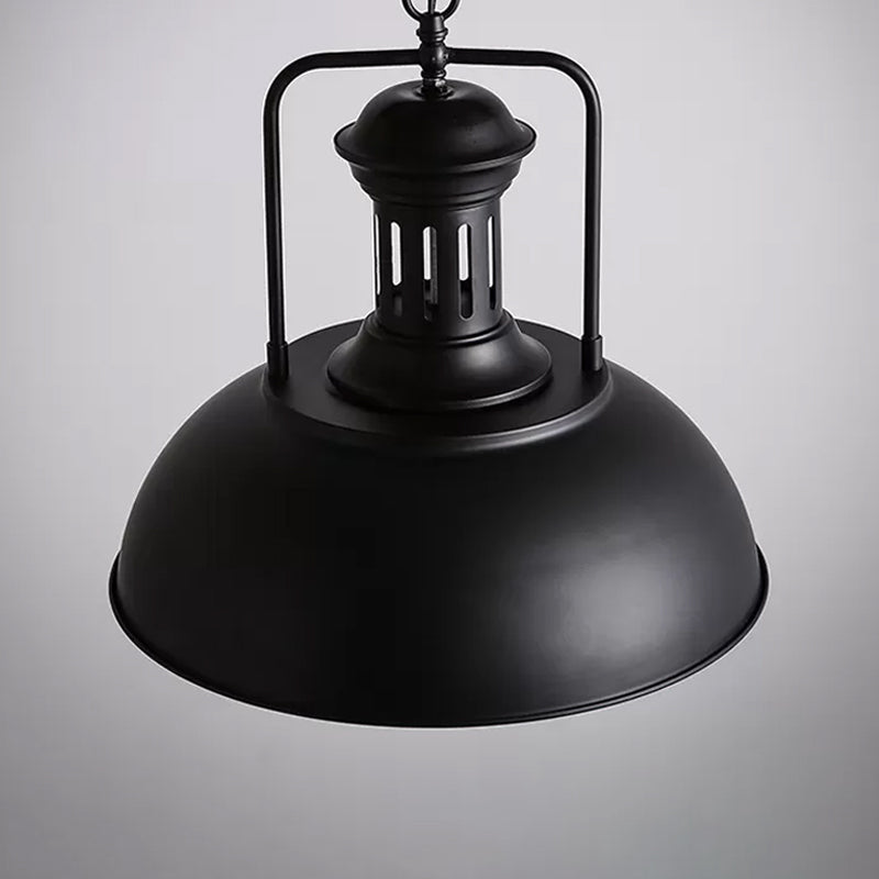 1-Bulb Bowl Drop Pendant Loft Style Black/Black-White Metallic Hanging Lamp with Arm and Vented Socket, 13