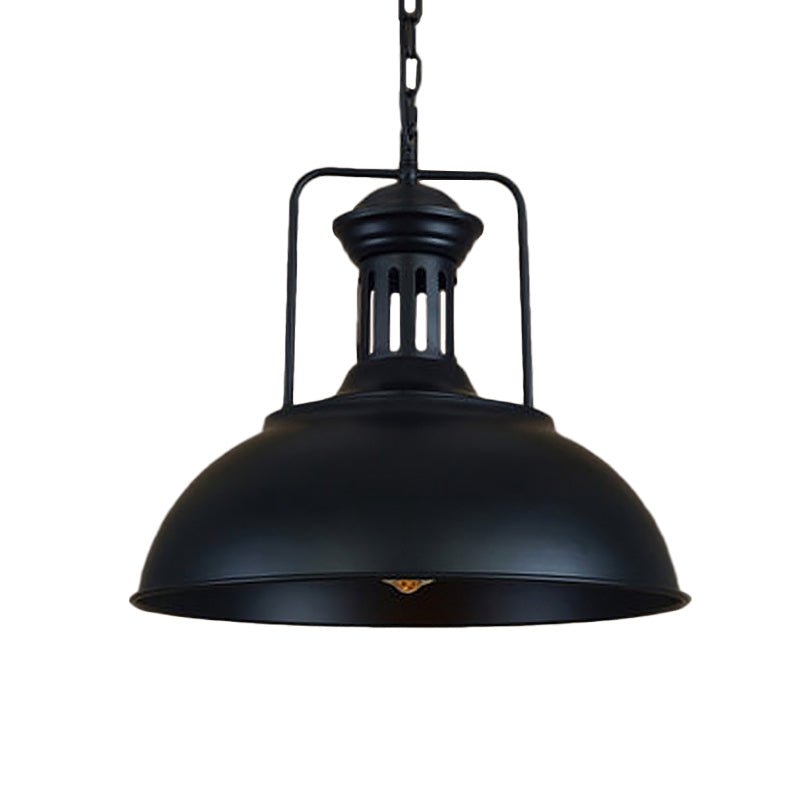 1-Bulb Bowl Drop Pendant Loft Style Black/Black-White Metallic Hanging Lamp with Arm and Vented Socket, 13