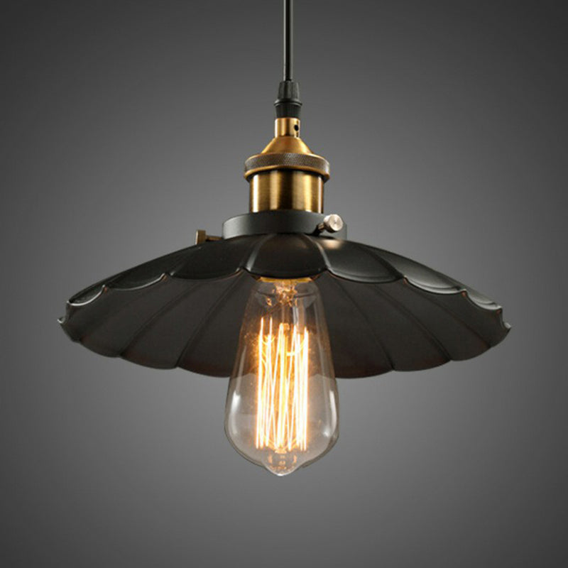 Floral Shade Beer Bar Drop Pendant Industrial Metallic 1 Head Black Ceiling Suspension Lamp, 10