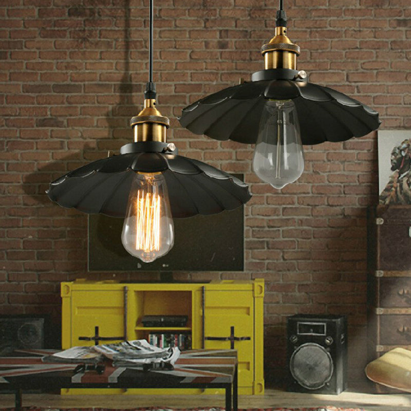 Floral Shade Beer Bar Drop Pendant Industrial Metallic 1 Head Black Ceiling Suspension Lamp, 10