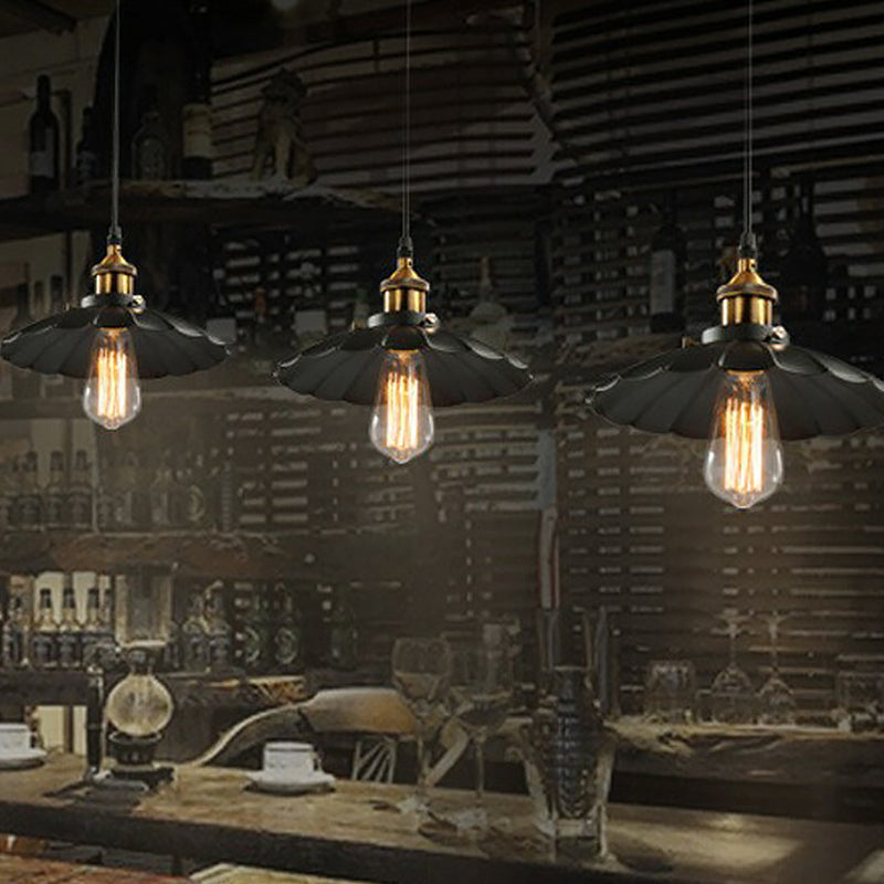 Floral Shade Beer Bar Drop Pendant Industrial Metallic 1 Head Black Ceiling Suspension Lamp, 10