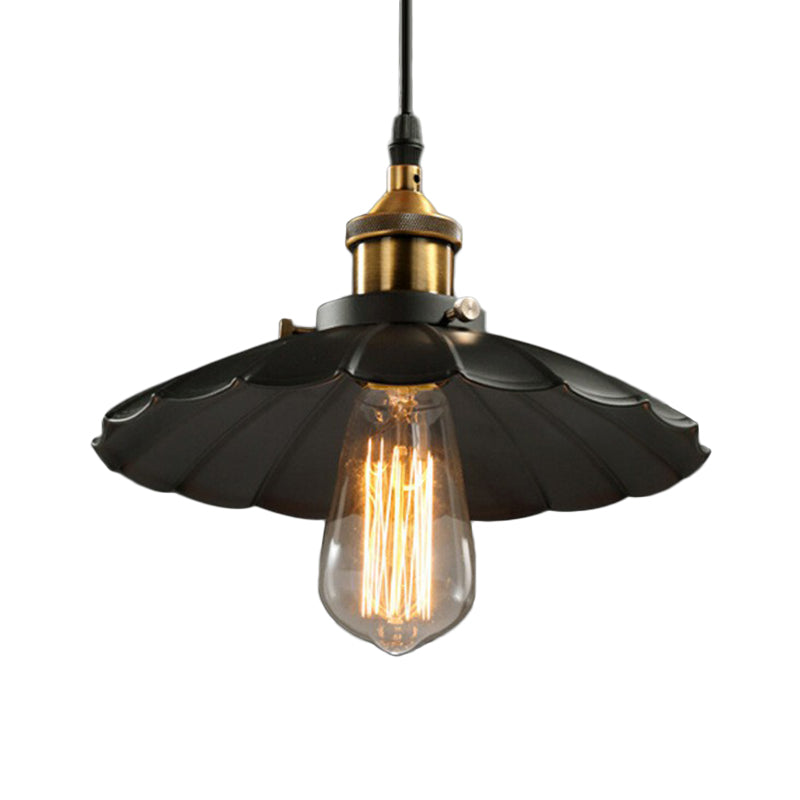 Floral Shade Beer Bar Drop Pendant Industrial Metallic 1 Head Black Ceiling Suspension Lamp, 10