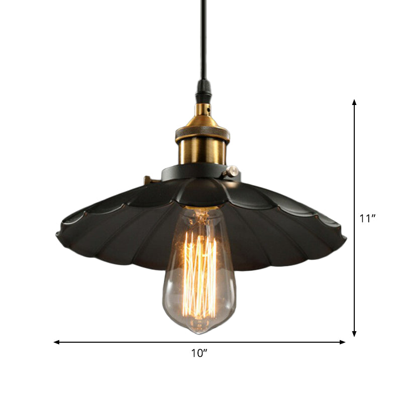 Floral Shade Beer Bar Drop Pendant Industrial Metallic 1 Head Black Ceiling Suspension Lamp, 10