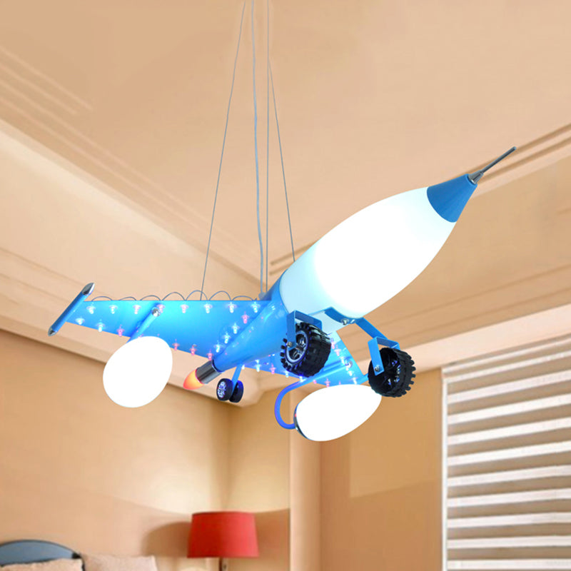 Blue Airplane Chandelier Light 4 Lights Opal Glass Kids Pendant Light for Boy Bedroom Clearhalo 'Ceiling Lights' 'Pendant Lights' 'Pendants' Lighting' 191670