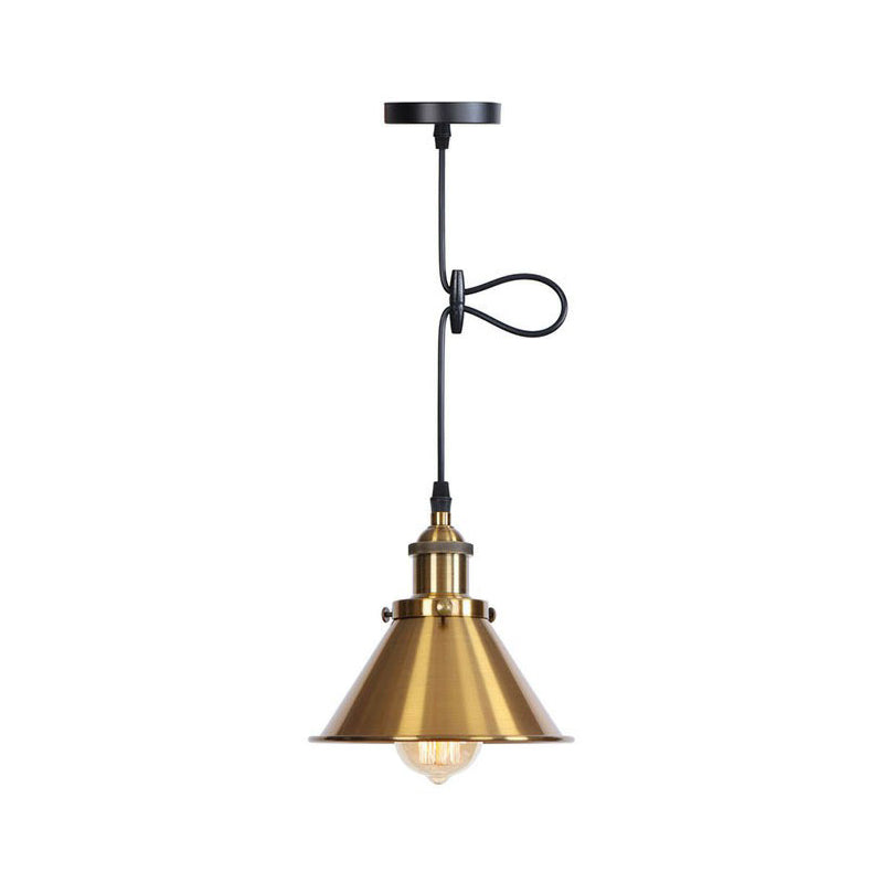 Rolled-Trim Cone Iron Pendant Light Industrial Single-Bulb Kitchen Bar Pendulum Light in Black/Copper/Rust with Cord Grip Bronze Clearhalo 'Art Deco Pendants' 'Black' 'Cast Iron' 'Ceiling Lights' 'Ceramic' 'Crystal' 'Industrial Pendants' 'Industrial' 'Metal' 'Middle Century Pendants' 'Pendant Lights' 'Pendants' 'Rustic Pendants' 'Tiffany' Lighting' 1916752