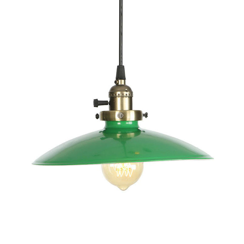 Iron Green Hanging Pendant Flat Bowl 1 Light Loft Style Suspended Lighting Fixture Clearhalo 'Art Deco Pendants' 'Cast Iron' 'Ceiling Lights' 'Ceramic' 'Crystal' 'Industrial Pendants' 'Industrial' 'Metal' 'Middle Century Pendants' 'Pendant Lights' 'Pendants' 'Tiffany' Lighting' 1916779