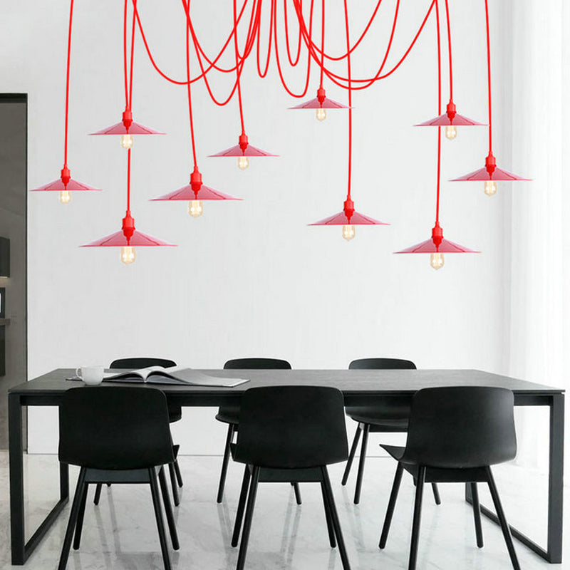 Red Saucer Suspension Lighting Factory Metal 1/3-Head Living Room Swag Pendant Light Clearhalo 'Art Deco Pendants' 'Cast Iron' 'Ceiling Lights' 'Ceramic' 'Crystal' 'Industrial Pendants' 'Industrial' 'Metal' 'Middle Century Pendants' 'Pendant Lights' 'Pendants' 'Tiffany' Lighting' 1916819