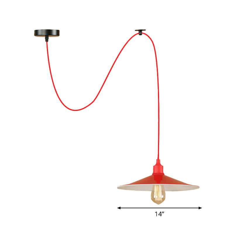 Red Saucer Suspension Lighting Factory Metal 1/3-Head Living Room Swag Pendant Light Clearhalo 'Art Deco Pendants' 'Cast Iron' 'Ceiling Lights' 'Ceramic' 'Crystal' 'Industrial Pendants' 'Industrial' 'Metal' 'Middle Century Pendants' 'Pendant Lights' 'Pendants' 'Tiffany' Lighting' 1916828