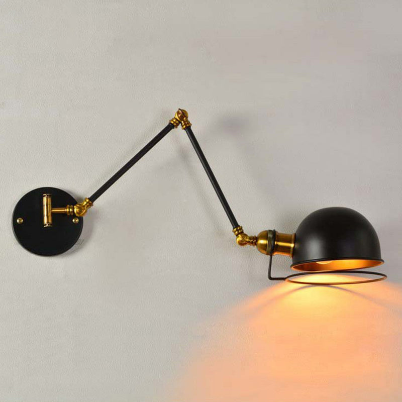 Bowl Restaurant Extendable Wall Lamp Vintage Metal Single Black Wall Mounted Light with Wire Guard, 4