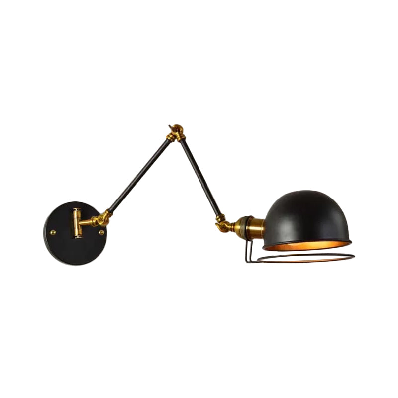 Bowl Restaurant Extendable Wall Lamp Vintage Metal Single Black Wall Mounted Light with Wire Guard, 4